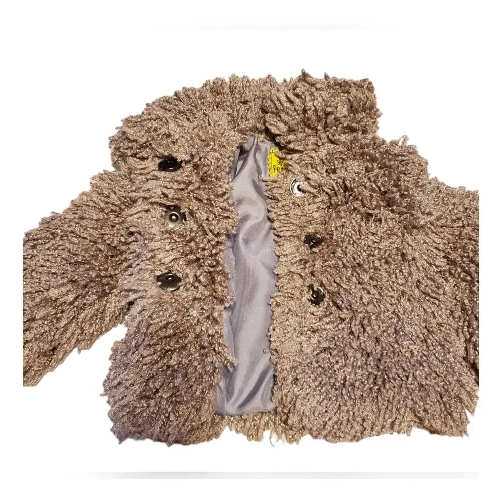 Piece Of Cake Toddler Faux Fur Jacket XS Brown Y2K 2000s Teddy Bear Cozy Coat